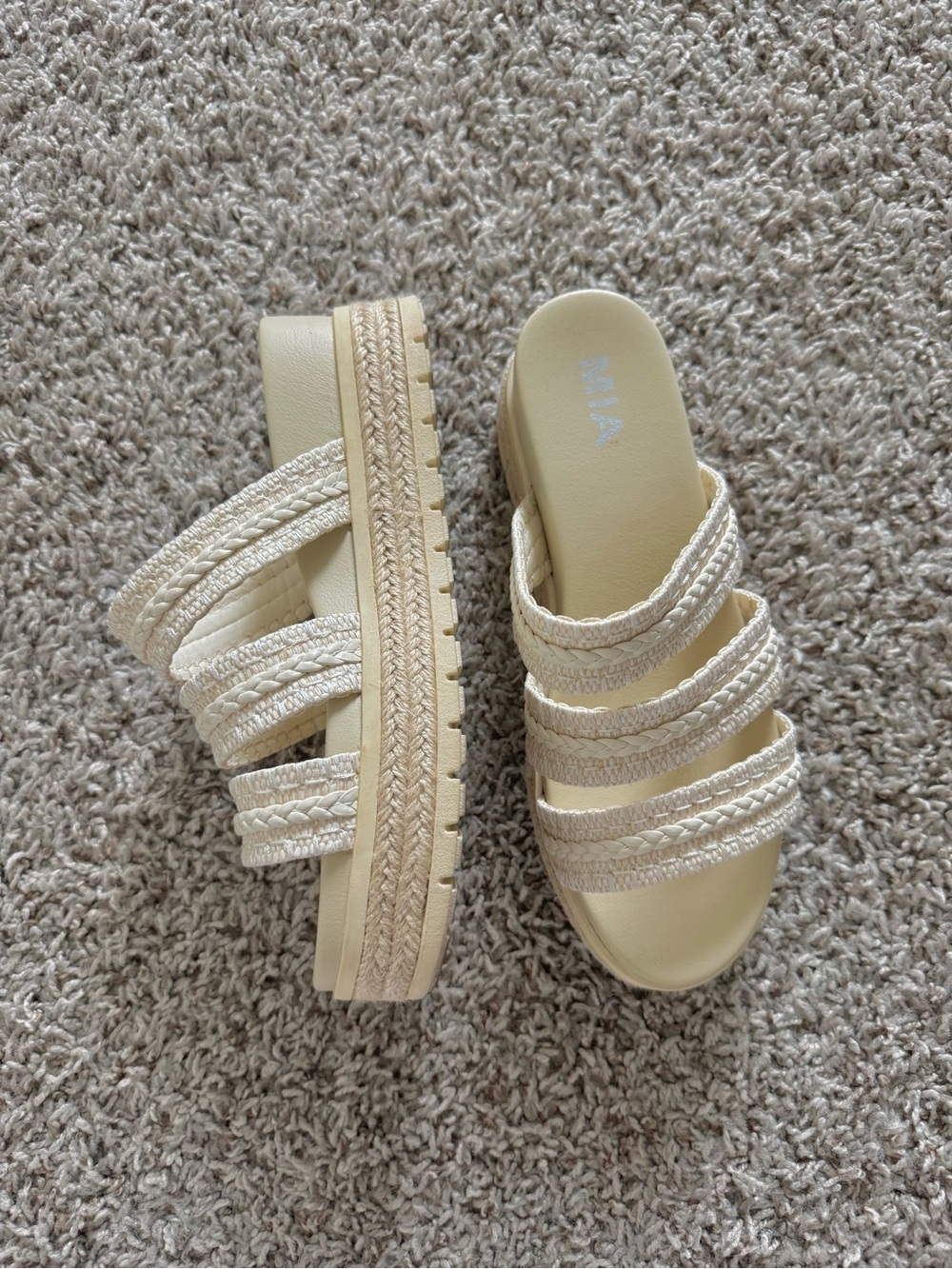 MIA Cream Braided Platform Slide Sandals